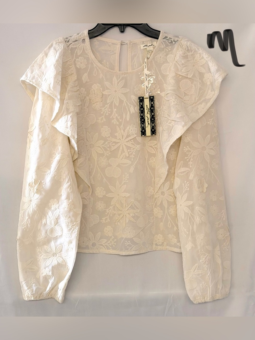 Ultra Pink Ivory Floral Ruffle Blouse
